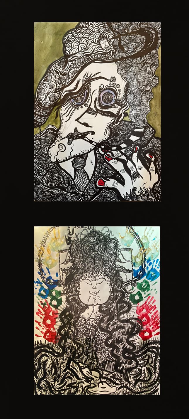 Artist GENSHU TAKANASHI ｜ 高梨元秀 | 上：自画像 下：LIVE Painting